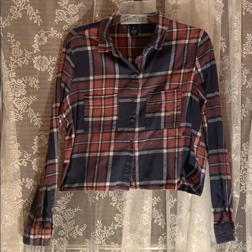 Cropped plaid button up